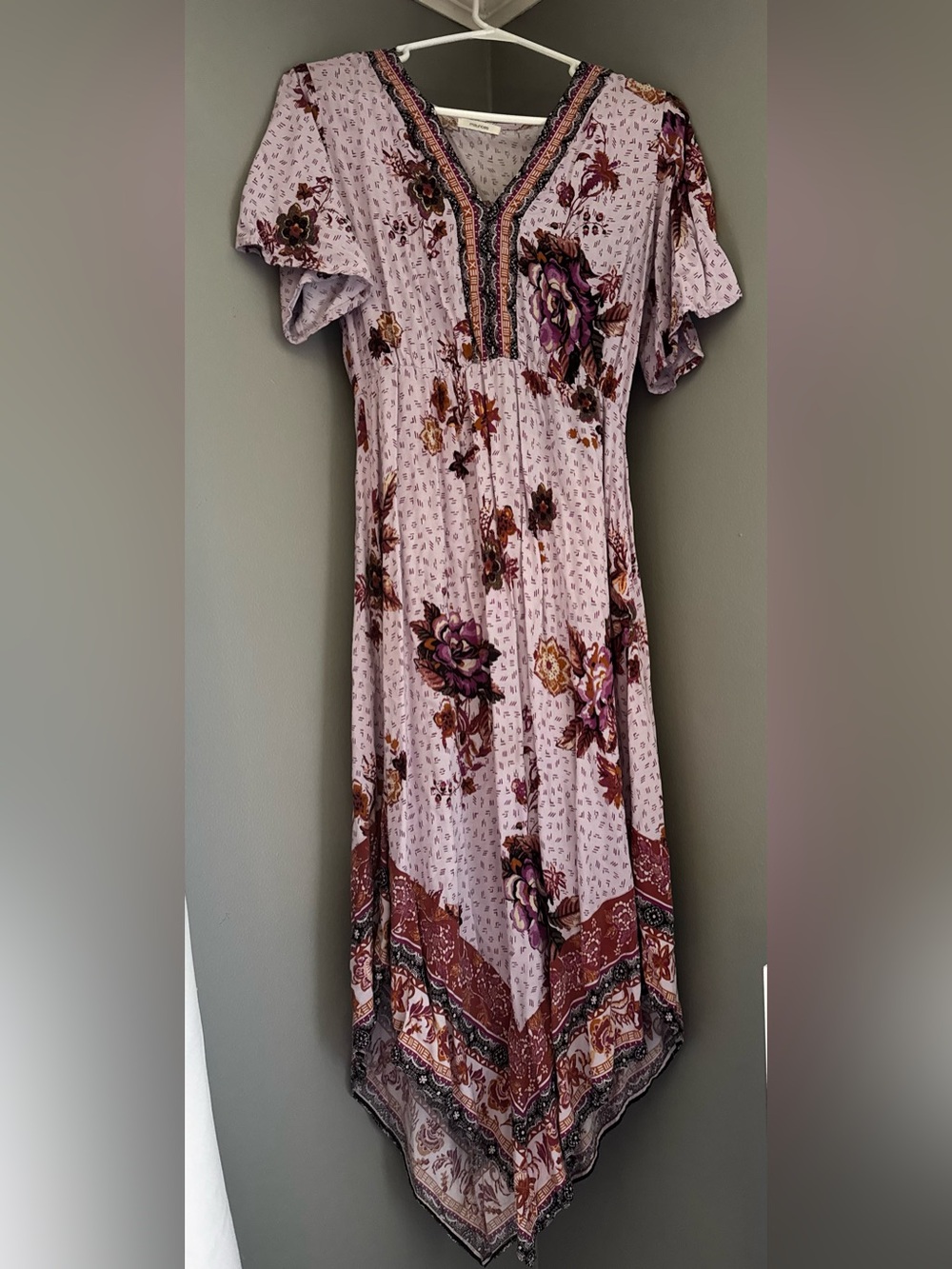 Maurices Lavender Floral Maxi Dress with Purple & Brown Accents